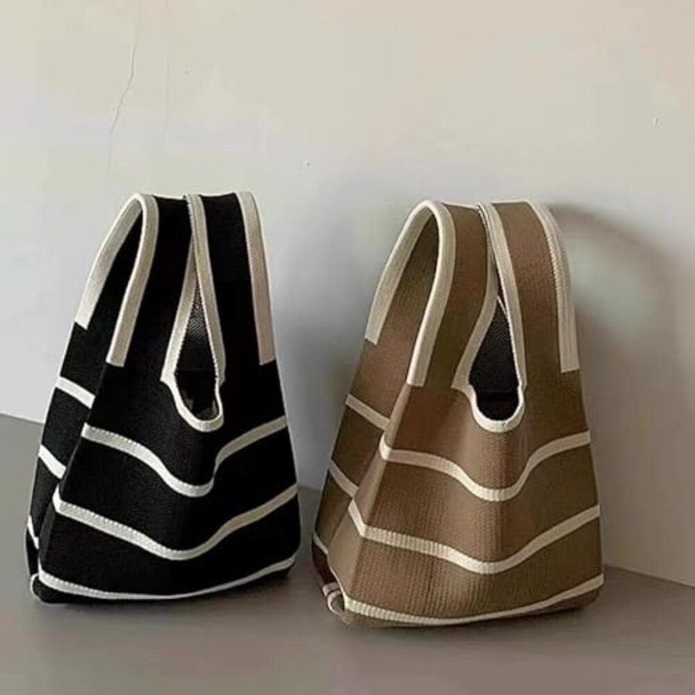 Striped Two Tone Knit Knot Mini Tote Bag - Picture 6 of 8